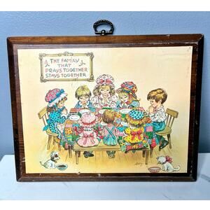 Vintage 1970s Prayer Wall Plaque Family That Prays Together Wood Frame